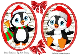 Two lovely toppers with penguins in santa hats and spot bows