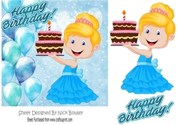 Birthday girl with blue ballooons and cake 7x7