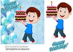 Birthday boy with blue ballooons and cake 7x7