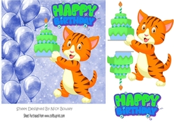 cute tiger with birthday cake and blue ballooons 7x7