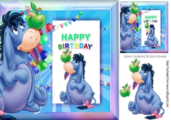 Cute Eeyore in Rainbow frame with balloons 8x8