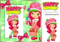 pretty strawberry girl with pink bows & balloons 8x8