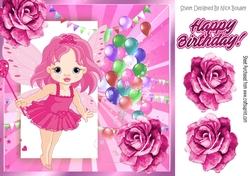 pretty faerie in pink with roses and balloons 8x8