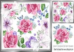 Pink roses & white bows 8x8
