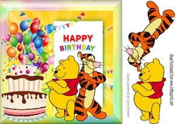 pooh & tigger not very happy whos yummy birthday cake it is 8x8