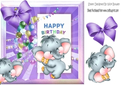 cute ele with purple bow and balloons 8x8