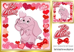Cute pink ele with hearts and red bow 8x8