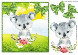 Cute little watercolour koala bear with green polkadot bows 8x8