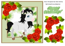 Cute grey pony with red roses