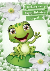 Cute little frog on a lily pad with white lilies in balloon frame A4