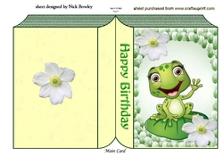 Cute little frog on a lily pad with white lilies in balloon frame folded book