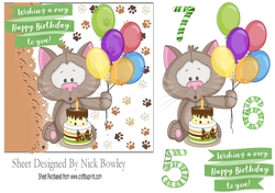 Birthday kitty with cake and balloons 7x7