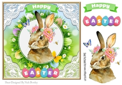 Cute water colour easter bunny with eggs 7x7