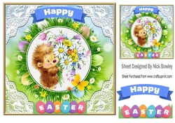 Cute hedgehog with flowers & eggs 7x7