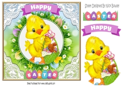 Cute little yellow easter chick with eggs 7x7