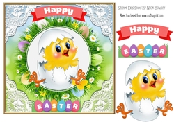 Cute little yellow easter chick hatching with eggs 7x7