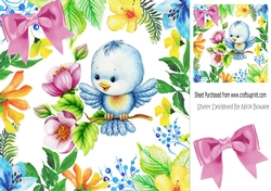 Sweet little bluebird on a branch in flower frame 8x8