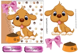 Cute puppy with pink bow and dish 7x7