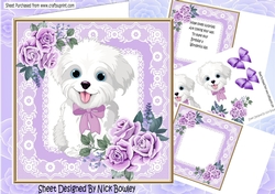 Cute white puppy in lace 8x8 frame with roses mini kit