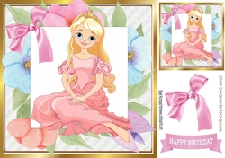 Princess in flower frame with pink bow 8x8
