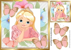 Princess in flower frame with pink butterflies 8x8