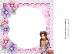 Pretty girl with watercolour flowers with lace 8x8 card front/insert