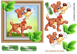 Lovely brown puppy with a bone and leaves 7x7