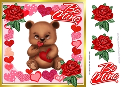 Cute little brown valentine bear with roses and hearts 8x8