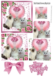Cute kittens on lace pink heart with roses pyramids