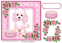 pink princess poodle with roses and lace 8x8
