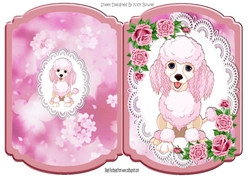 pink princess poodle with roses folded bracket card