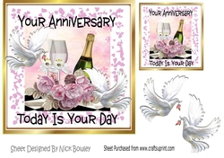Champagne and glasses with Doves for your ANNIVERSARY 7x7