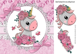 Pretty unicorn with pink bows, roses and lace 8x8