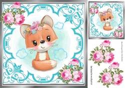 Cute little foxy girl with pink roses 8x8