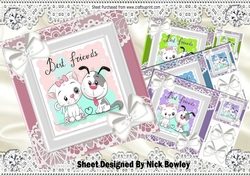  4 Best of friends cute puppies and kittens card fronts 8x8 mini kit 
