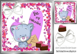 Cute valentine kitty with hearts and chocolates 8x8 (purple)