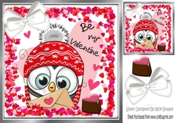 Cute valentine owl with hearts and chocolate 8x8