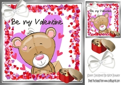 Cute valentine teddy with hearts and chocolates 8x8 (purple)