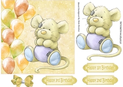 Cute little mouse with gold balloons and bow 7x7