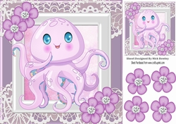 Cute octopus with flowers and diamonds 8x8