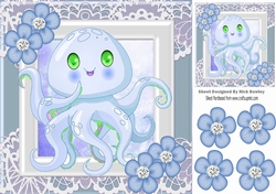 Cute octopus with flowers and diamonds 8x8 (blue)