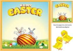 Bunnies playing peek a boo with easter egg and chicks 8x8