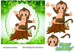 Cute cheeky monkey sitting on a log 7x7