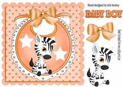 Baby Boys Peach Bib with cute zebra and bow with stars