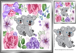 Mum and cute baby koala bear in floral frame 8x8