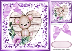  little water colour koala Bear on a wooden heart with bow 8x8