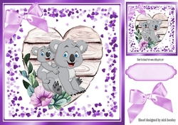 koala Bear with baby on a wooden heart with bow 8x8