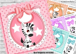 4 Bibs with cute zebras baby boys & girls card fronts mini kit (set 1)