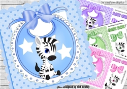 4 Bibs with cute zebras baby boys & girls card fronts mini kit (set 2)