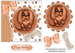 cute brown puppy with a bone topper/card front 7x7